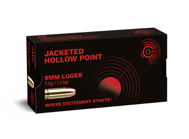GECO 9mm 115 gr JHP Pistolpatroner av høy kvalitet 