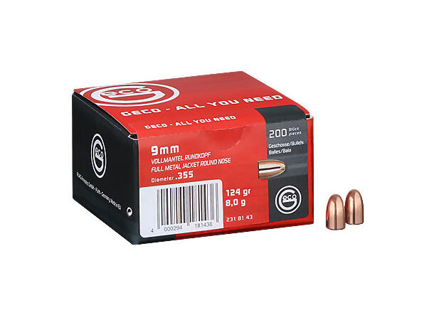 Geco Kuler 9mm 124g FMJ Geco FMJ round nose kuler 1500pk. 